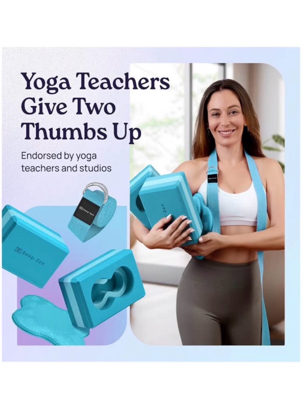 Yoga Block and Strap and knee pads Set - Turquoise